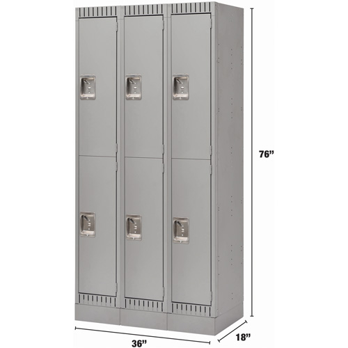 Casiers, 2 niveaux, Bloc de 3, 36" x 18" x 76", Acier, Gris, D&eacute;mont&eacute; Consource