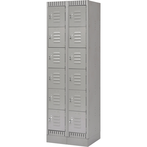 Lockers, 6 -tier, Bank of 2, 24" x 18" x 76", Steel, Grey, Knocked Down Consource