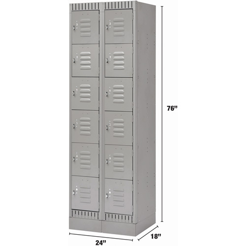 Lockers, 6 -tier, Bank of 2, 24" x 18" x 76", Steel, Grey, Knocked Down Consource