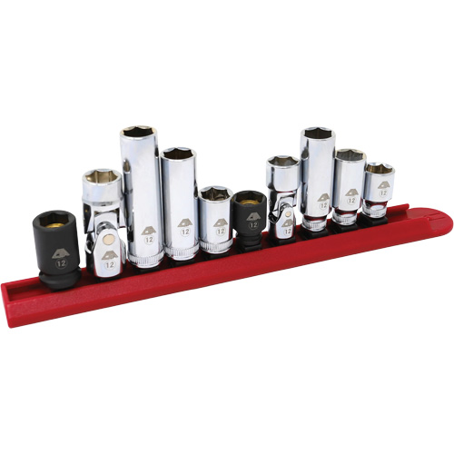 Chrome Finish Socket Set with Rail, 10 Pieces, 1/4"/3/8" Drive Size Consource