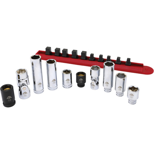 Chrome Finish Socket Set with Rail, 10 Pieces, 1/4"/3/8" Drive Size Consource