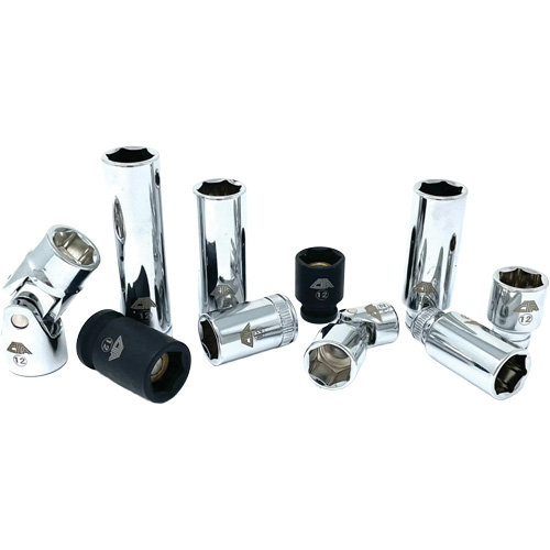 Chrome Finish Socket Set with Rail, 10 Pieces, 1/4"/3/8" Drive Size Consource