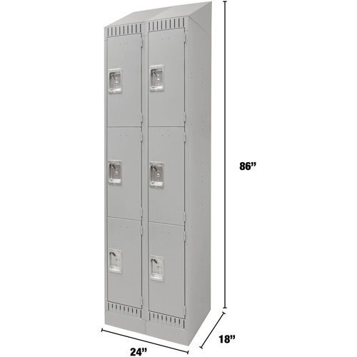 Lockers, 3 -tier, Bank of 2, 24" x 18" x 86", Steel, Grey, Knocked Down Consource