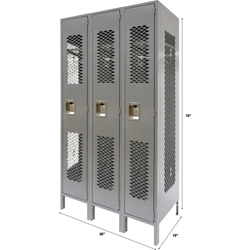 Casiers ventil&eacute;s, Bloc de 3, 36" x 18" x 78", Acier, Gris, D&eacute;mont&eacute;, Perfor&eacute; Consource