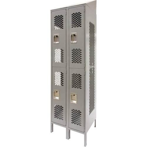 Vented Lockers, 2 -tier, Bank of 2, 24" x 18" x 88", Steel, Grey, Knocked Down, Perforated Consource