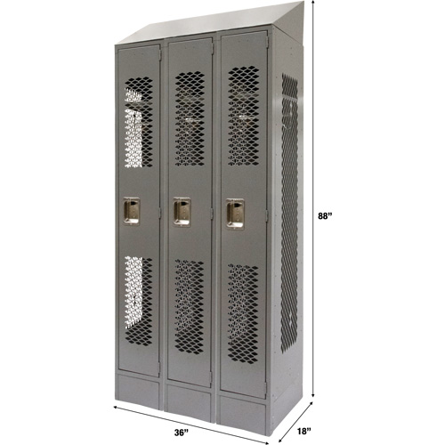 Casiers ventil&eacute;s, Bloc de 3, 36" x 18" x 88", Acier, Gris, D&eacute;mont&eacute;, Perfor&eacute; Consource
