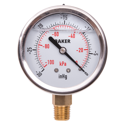 Pressure Gauges, 2-1/2" , 30" Hg-0" Vac., Bottom Mount, Liquid Filled Analogue Consource