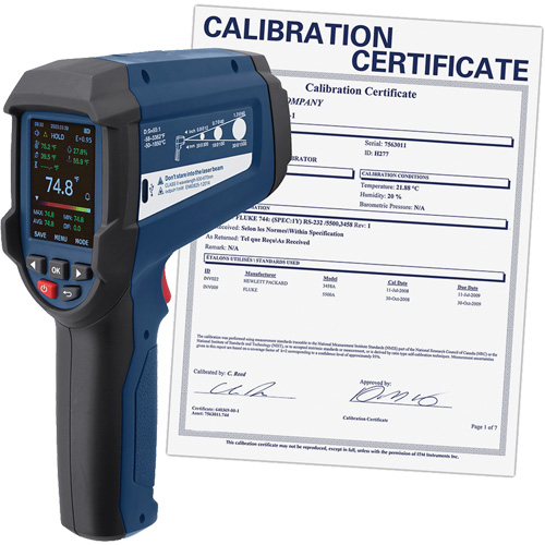 Thermom&egrave;tre infrarouge professionnel avec thermocouple de type K int&eacute;gr&eacute; et certificat d'&eacute;talonnage, -58 - 3362°F (-50 - 1850°C), 55:1, &eacute;missivit&eacute; Ajustable Consource