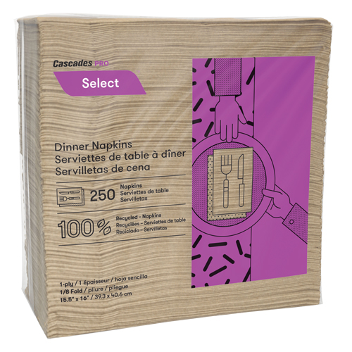 Pro Select 1/8 Fold Dinner Napkins, 1 Ply, 15.5" x 16" Consource