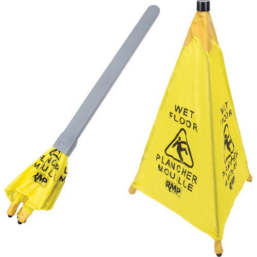 "Wet Floor" Pop-Up Safety Cone, Bilingual with Pictogram Consource