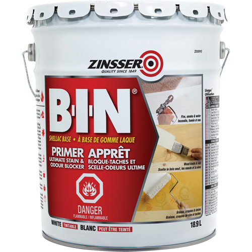 B-I-N&reg; Shellac-Base Sealer Primer, 18.9 L, Pail, Tintable White Consource