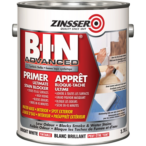 B-I-N&reg; Advanced Synthetic Shellac Based Primer, 3.78 L, Gallon, Tintable Bright White Consource