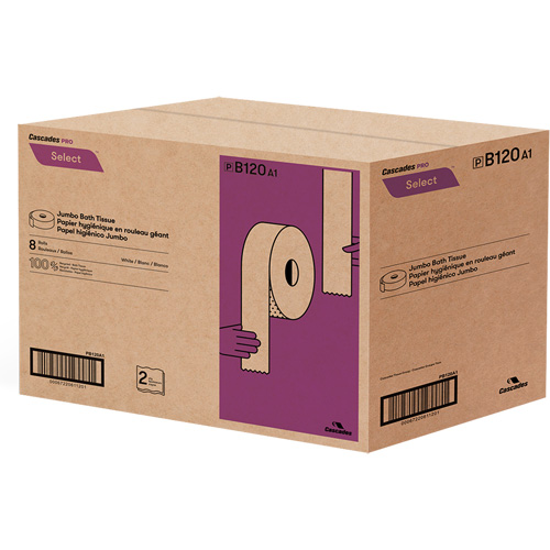 Pro Select&reg; Toilet Paper, Jumbo Roll, 2 Ply, 900' Length, White Consource
