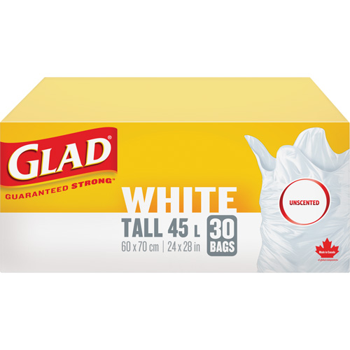 Sacs &agrave; ordures hauts 45 L sans parfum, R&eacute;gulier, 24" la x 28" lo, Blanc Consource