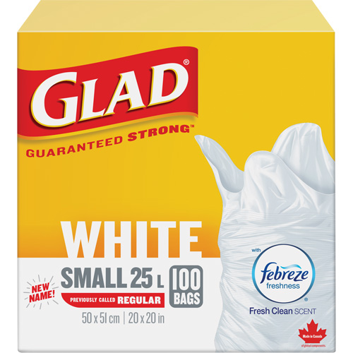 Small 25L Febreze Garbage Bags, Regular, 20" W x 20" L, White Consource