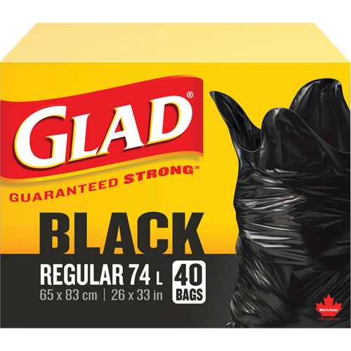 74L Garbage Bags, Regular, 26" W x 33" L, Black Consource