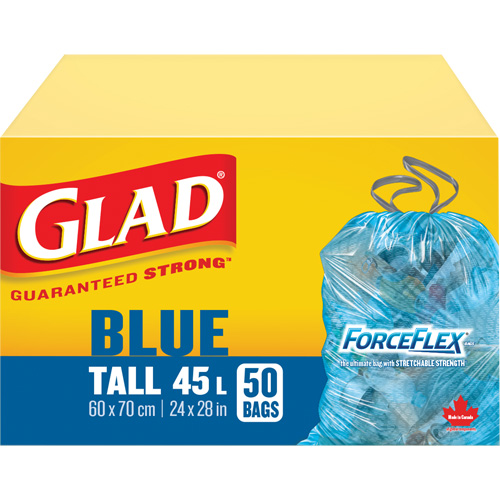 Sacs de recyclage 45 L, R&eacute;gulier, 24" la x 28" lo, Bleu Consource