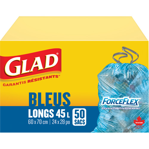 Sacs de recyclage 45 L, R&eacute;gulier, 24" la x 28" lo, Bleu Consource