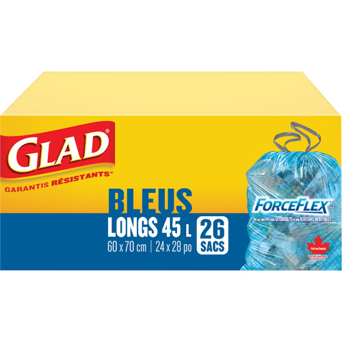 45L Recycling Bags, Regular, 24" W x 28" L, Blue Consource