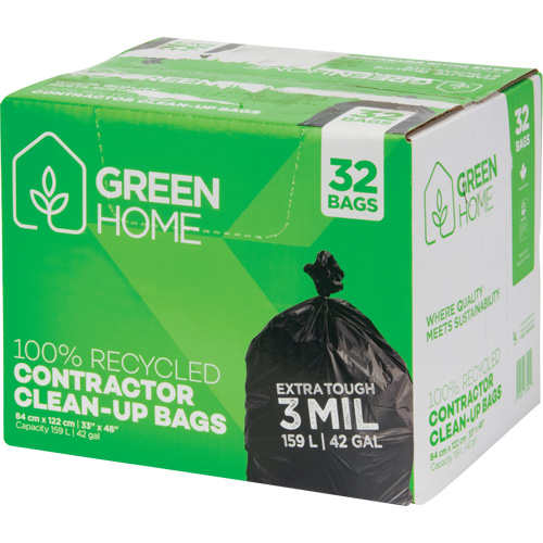 Green Home Garbage Bags, Strong, 33" W x 48" L, 3 mils, Black, 159 L (42 Gal.) Capacity Consource