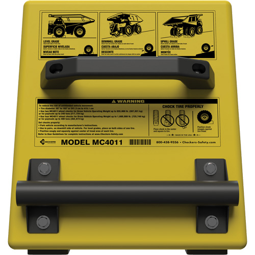 Cale de roue ultra-robuste pour l'exploitation mini&egrave;re Checkers Safety, PEHD, Jaune, 14-1/2" la x 17-1/2" p x 16" h Consource