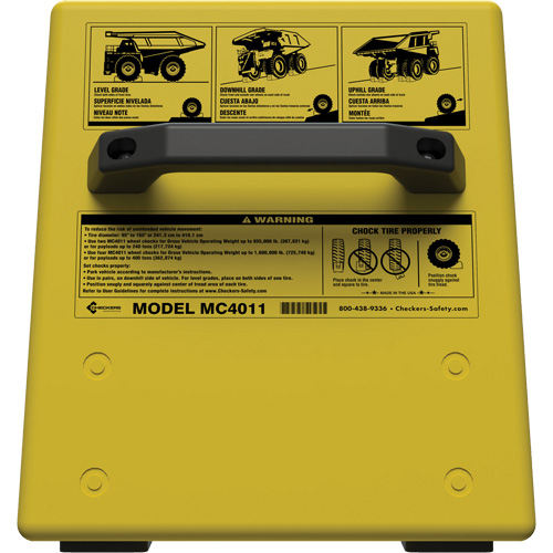 Cale de roue ultra-robuste pour l'exploitation mini&egrave;re Checkers Safety sans support, PEHD, Jaune, 14-1/2" la x 17-1/2" p x 16" h Consource