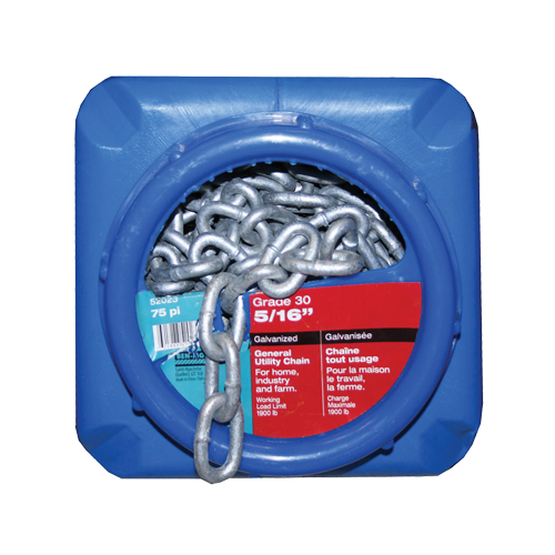 Hot-Dipped Galvanized Chains, Carbon Steel, 5/16" x 75' (22.9 m) L, Grade 30, 1900 lbs. (0.95 tons) Load Capacity Consource