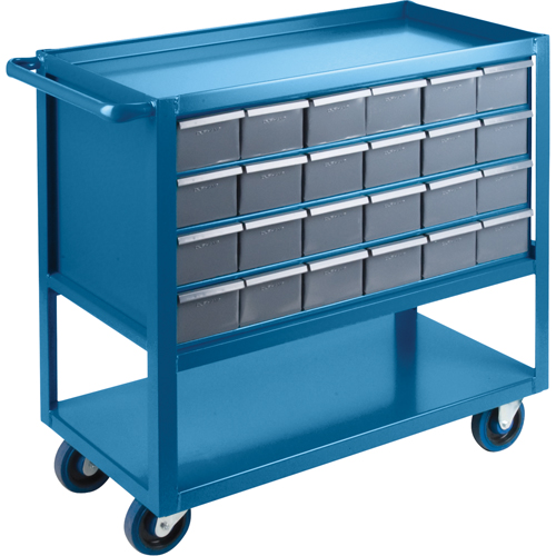Drawer Shelf Cart, 1200 lbs. Capacity, Steel, 18" x W, 35" x H, 36" D, Rubber Wheels, All-Welded, 24 Drawers Consource