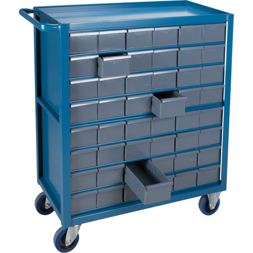 Drawer Shelf Cart, 1200 lbs. Capacity, Steel, 18" x W, 35" x H, 36" D, Rubber Wheels, All-Welded, 48 Drawers Consource