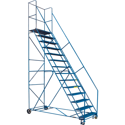 CSA-Certified Rolling Step Ladder with Locking Step, 14 Steps, 30" Step Width, 128" Platform Height, Steel Consource