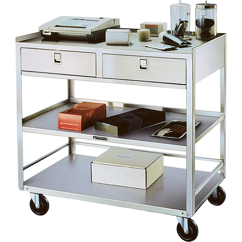 Supports en acier inoxydable pour &eacute;quipement, 300 lb Capacit&eacute;, Acier inoxydable, 20"/20-1/8" x la, 35" x ha, 37"/36-3/8" p, D&eacute;mont&eacute;, 2 tirroirs Consource