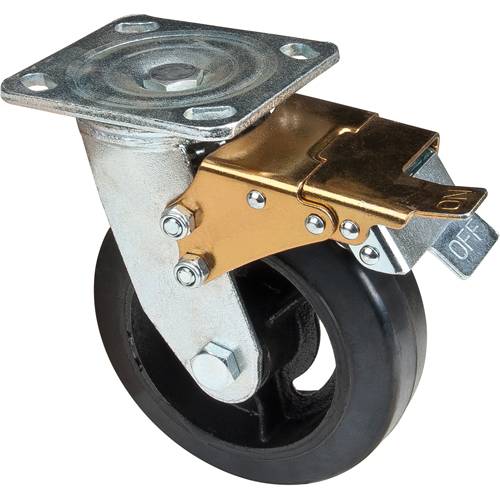 Mold-on Caster, Swivel with Brake, 6" (152.4 mm), Rubber, 550 lbs. (249 kg.) Consource
