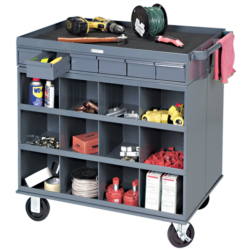 Poste de travail &agrave; deux c&ocirc;t&eacute;s mobile et robuste, 1200 lb Capacit&eacute;, Acier, 34" x la, 34" x ha, 24" p, Enti&egrave;rement soud&eacute;, 6 tirroirs Consource