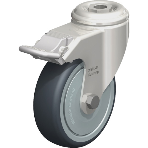 Stainless Steel Thermoplastic Elastomer Caster, Swivel with Brake, 4" (102 mm) Dia., 240 lbs. (108 kg.) Capacity Consource