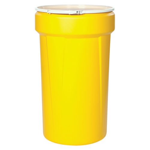 Baril emboîtable en poly&eacute;thyl&egrave;ne, 55 gal. US (45 gal. imp.), Dessus ouvert, Jaune Consource