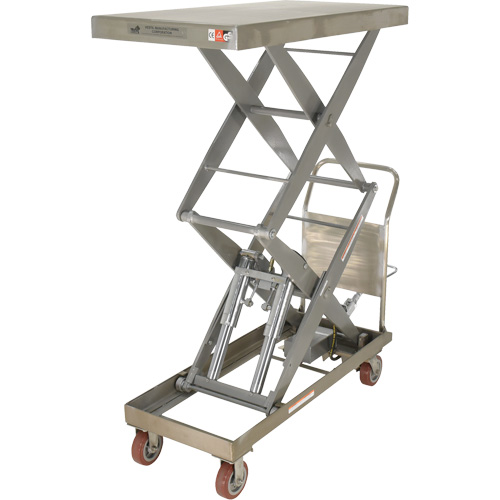 Table &eacute;l&eacute;vatrice hydraulique manuelle &agrave; ciseaux, 47-1/2" lo x 24" la, Partiellement en acier inoxydable, Capacit&eacute; 1500 lb Consource