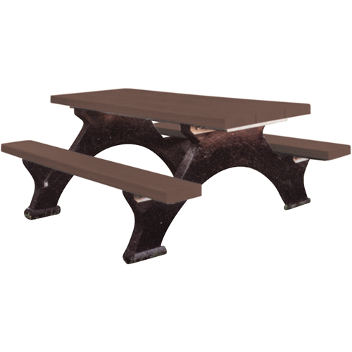 Tables de pique-nique en plastique recycl&eacute;, 6' lo x 62-1/4" la, Brun Consource