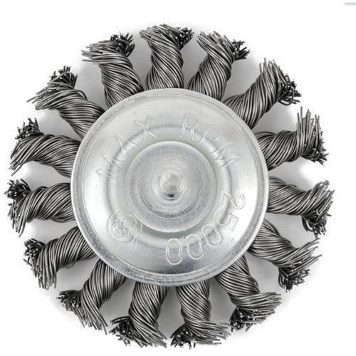 Brosse radiale &agrave; fils nou&eacute;s torsad&eacute;s mont&eacute; sur mandrin EKR275-20, 3", Fils ,02", Tige 1/4" Consource