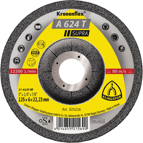 A 624 T Supra Kronenflex&reg; Grinding Disc, 5" x 1/4", 7/8" Arbor Consource