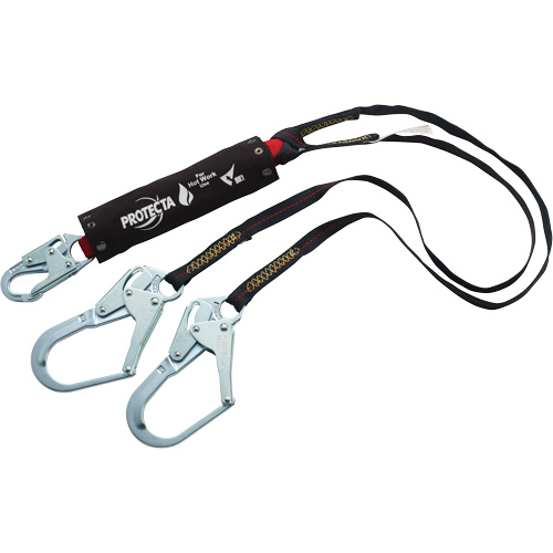 PRO Shock-Absorbing Lanyard, 6', Rebar Hook Center, Snap Hook Leg Ends, Kevlar&reg; Consource