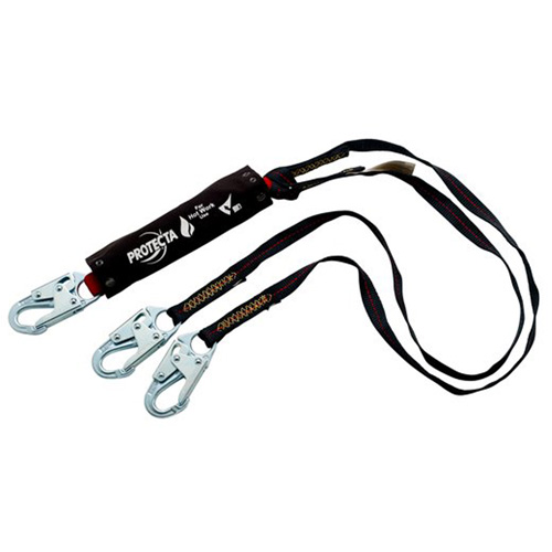 PRO Shock-Absorbing Lanyard, 4', Snap Hook Center, Snap Hook Leg Ends, Kevlar&reg; Consource