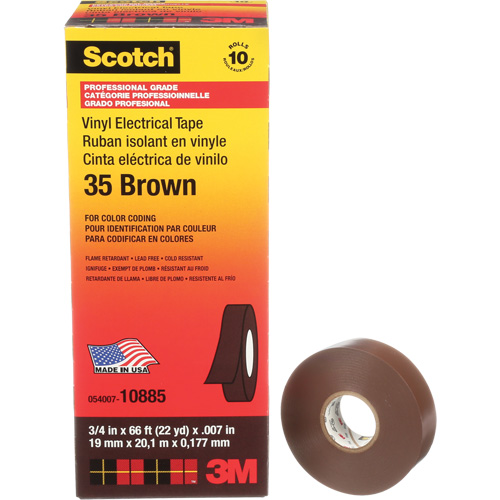 Scotch&reg; Vinyl Colour Coding Electrical Tape, 19 mm (3/4") W x 20 m (66') L, 7 mils, Brown Consource