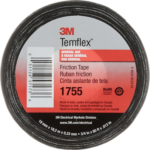 Ruban de chatterton Temflex 1755, 19 mm (3/4") x 18,28 m (60'), Noir Consource