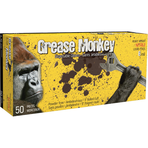 Gants Grease Monkey, Grand, Nitrile, 8 mils, Sans poudre, Noir Consource