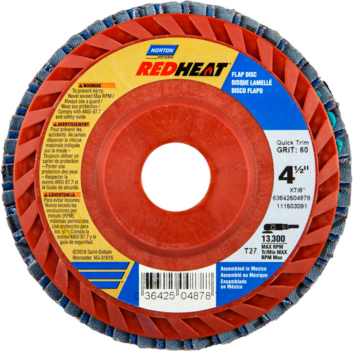 Red Heat&reg; Plastic Flat Flap Discs, 4-1/2" x 7/8", Type 27, 40 Grit, Ceramic Alumina Consource