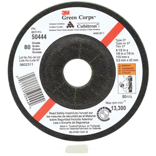 Green Corps Flexible Grinding Wheel, 4-1/2" x 1/8", 7/8" Arbor, Ceramic, Type 27 Consource