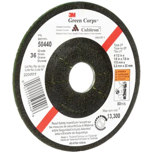 Green Corps Flexible Grinding Wheel, 4-1/2" x 1/8", 7/8" Arbor, Ceramic, Type 27 Consource