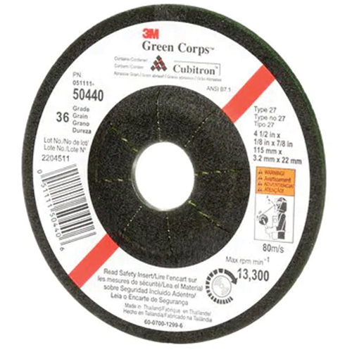 Green Corps Flexible Grinding Wheel, 4-1/2" x 1/8", 7/8" Arbor, Ceramic, Type 27 Consource