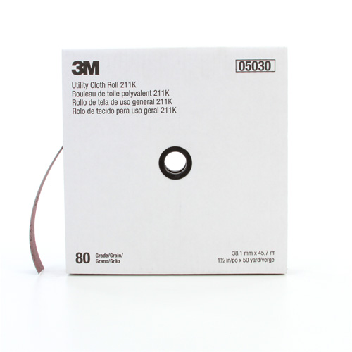 Rouleau de toile abrasive utilitaire 211K, Oxyde d'aluminium, 1-1/2" la x 150' lo, Grain 80 Consource
