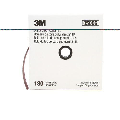 Rouleau de toile abrasive utilitaire 211K, Oxyde d'aluminium, 1" la x 150' lo, Grain 180 Consource